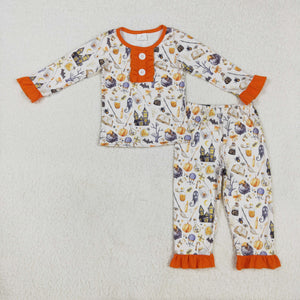 Magic Castle Orange Beige Girls Halloween Pajamas