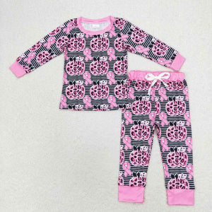 Leopard Print Pumpkn Hot Pink Girls Long Sleeve Pajamas