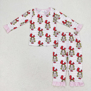 Bamboo Cartoon Pink Ruffles Stripe Girls Christmas Pajamas