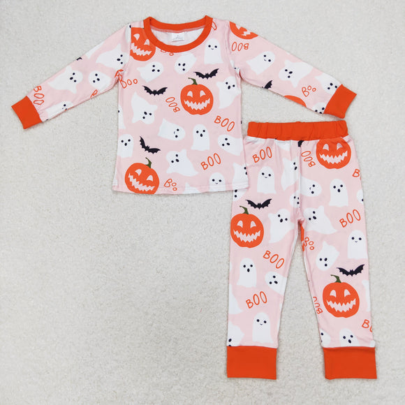 Boo Pumpkin Ghost Pink Orange Girls Halloween Pajamas