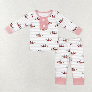 Duck Pink Stripe White Girls Long Sleeve Pajamas