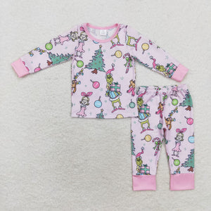 Bamboo Cartoon Tree Pink Girls Christmas Pajamas