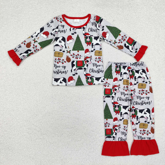 Moo-ey Cow Gray Girls Christmas Pajamas