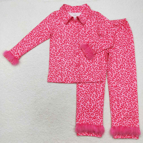 Mom Leopard Print Hot Pink Furry Decoration Adult Long Sleeve Pajamas