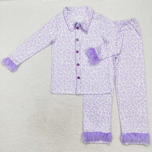 Mom Leopard Print Purple Furry Decoration Adult Long Sleeve Pajamas