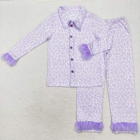 Mom Leopard Print Purple Furry Decoration Adult Long Sleeve Pajamas