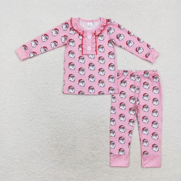 Bamboo Santa Dots Ruffles Pink Girls Christmas Pajamas