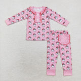 Bamboo Santa Dots Ruffles Pink Girls Christmas Pajamas