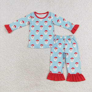 Santa Blue Red Girls Christmas Pajamas