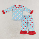 Santa Blue Red Girls Christmas Pajamas