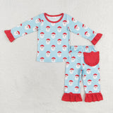 Santa Blue Red Girls Christmas Pajamas