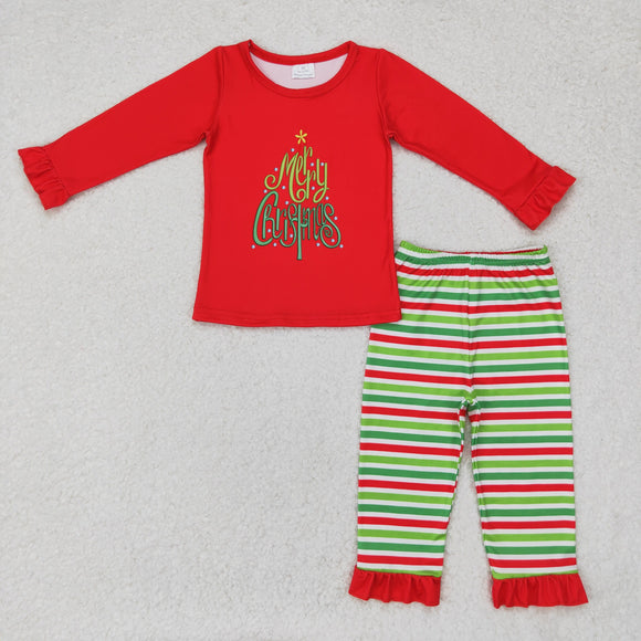 Kids Merry Red Green Stripe Mommy & Me Girls Christmas Pajamas