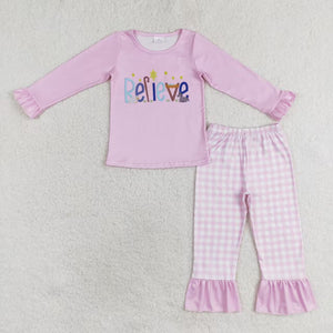 Believe Plaid Pink Girls Christmas Pajamas