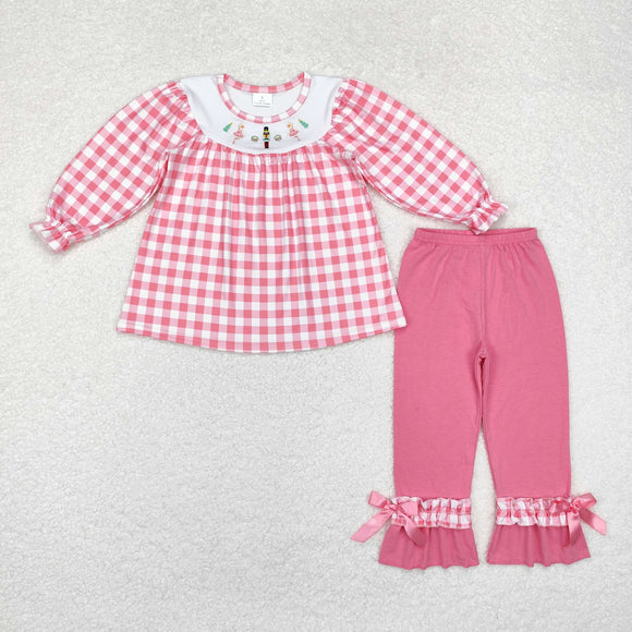 Cartoon Ballet Pink Plaid Girls Christmas Outfits