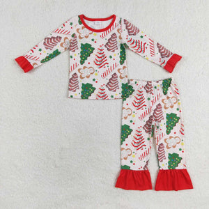 Bamboo Tree Cookie Red Ruffles Girls Christmas Pajamas