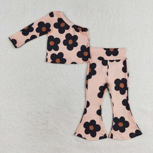 Floral One Shoulder Girls Long Sleeve+Trousers Sets