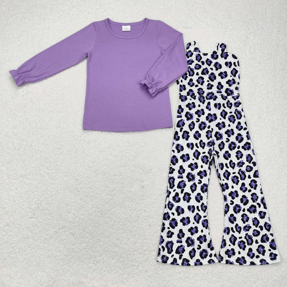 Leopard Print Purple Girls Overalls Sets