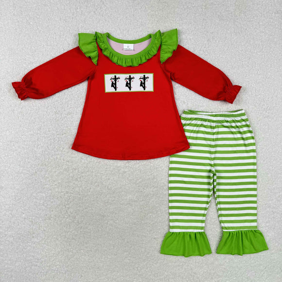 Lineman Stripe Green Ruffles Red Girls Christmas Outfits