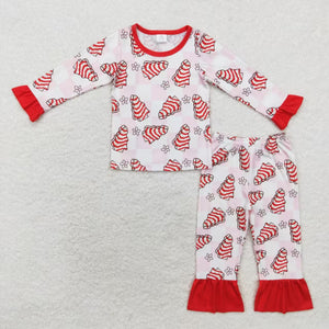 Bamboo Tree Cookie Floral Pink Plaid Red Ruffles Girls Christmas Pajamas