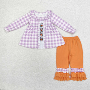 Ghost Pumpkin Purple Plaid Orange Girls Halloween Outfits