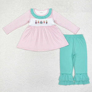 Cartoon Ballet Pink Stripe Girls Christmas Outfits