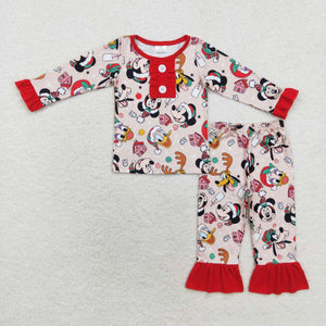 Cartoon Red Ruffles Girls Christmas Pajamas