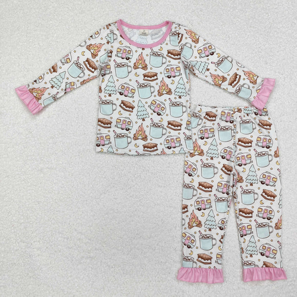 Bamboo Cup Fire Camp Beige Pink Girls Christmas Pajamas