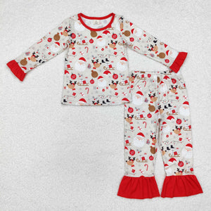 Bamboo Santa Red Ruffles Girls Christmas Pajamas