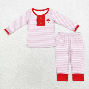 Santa Pink Stripe Red Ruffles Girls Christmas Pajamas