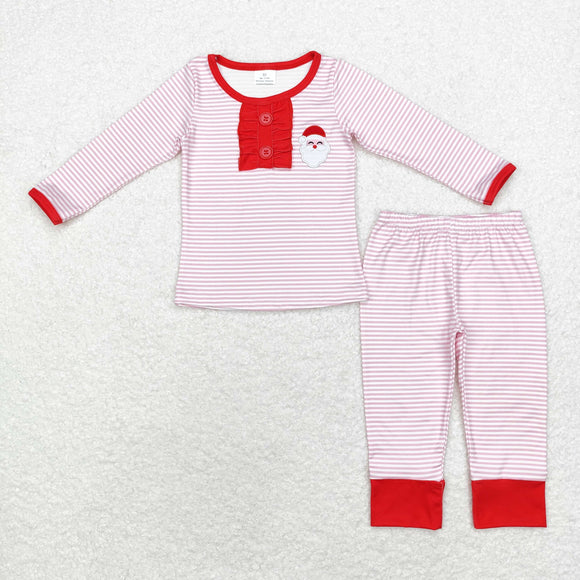 Santa Pink Stripe Red Ruffles Girls Christmas Pajamas