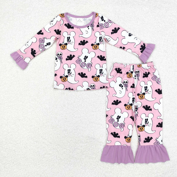 Cartoon Boo Pink Purple Girls Halloween Pajamas