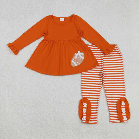 Bow Football Stripe Orange Girls Long Sleeve+Trousers Sets