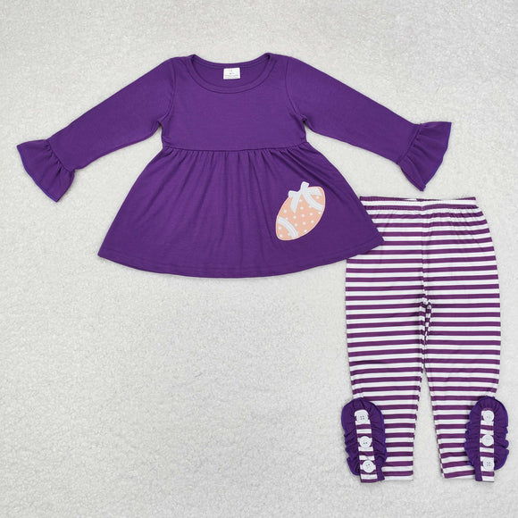 Bow Football Stripe Purple Girls Long Sleeve+Trousers Sets