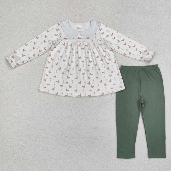 Duck Doll Collar Green White Girls Long Sleeve+Trousers Sets