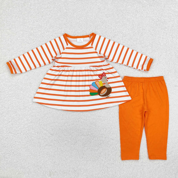 Turkey Orange Stripe Girls Thanksgiving Outfits