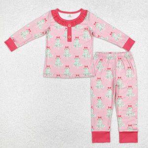 Bamboo Bows Tree Pink Girls Christmas Pajamas