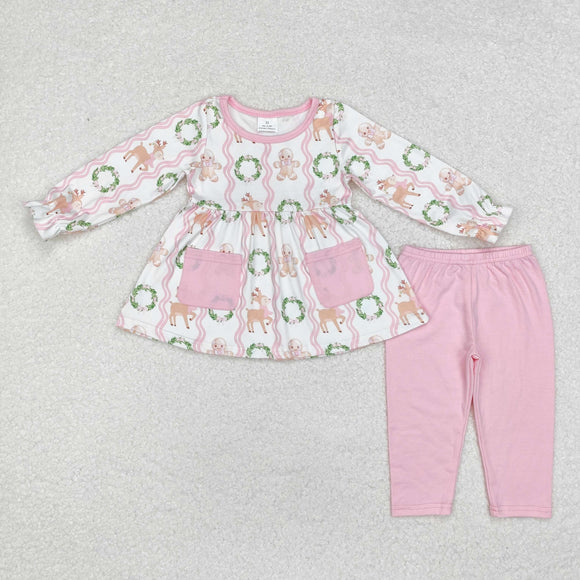 Gingerbread Pink Pockets Girls Christmas Outfits