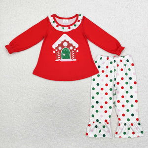 Candy Cane House Polka Dots Red Girls Christmas Outfits