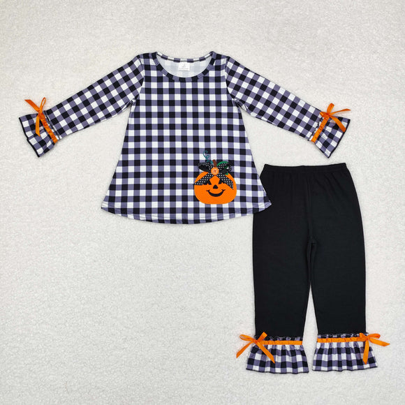 Pumpkin Black Plaid Girls Halloween Outfits