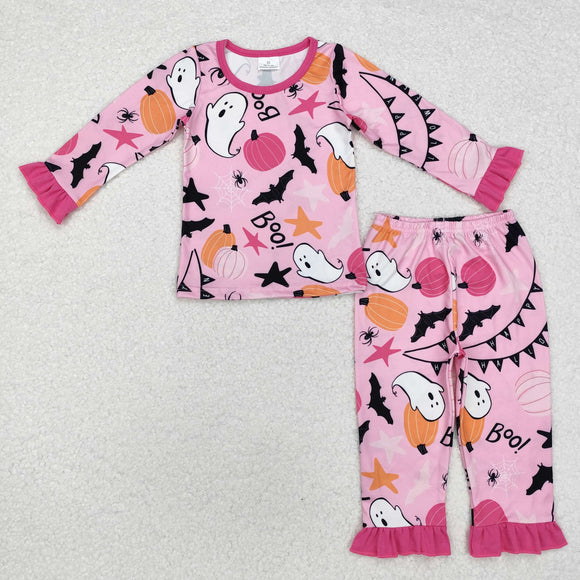 Boo Ghost Pumpkin Pink Girls Halloween Pajamas