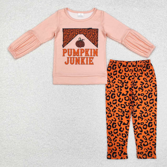 Pumpkin Junkie Leopard Print Girls Long Sleeve+Trousers Sets