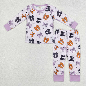 Bamboo Bow Pattern Purple Girls Halloween Pajamas