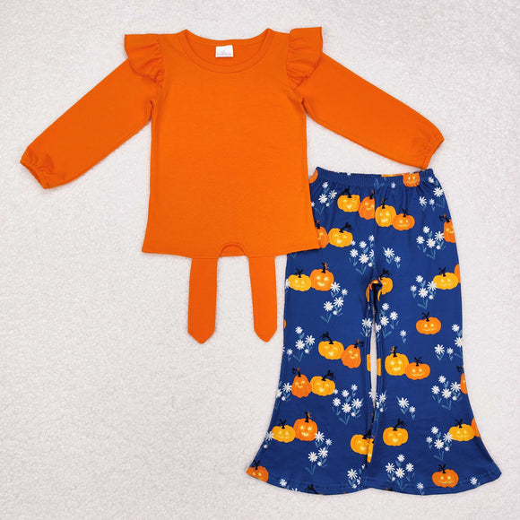 Pumpkin Floral Navy Solid Orange Girls Halloween Outfits