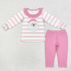 Santa Stripe Pink Ruffles Girls Christmas Outfits