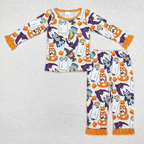 Cartoon Dogs Orange Girls Halloween Pajamas