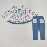 Snowman Tree Lace Ruffles Blue Girls Christmas Outfits