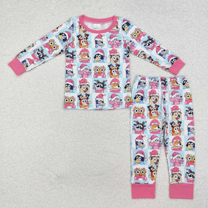 Cartoon Dogs Plaid Girls Christmas Pajamas