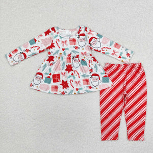 Santa Gift Red Stripe White Girls Christmas Outfits