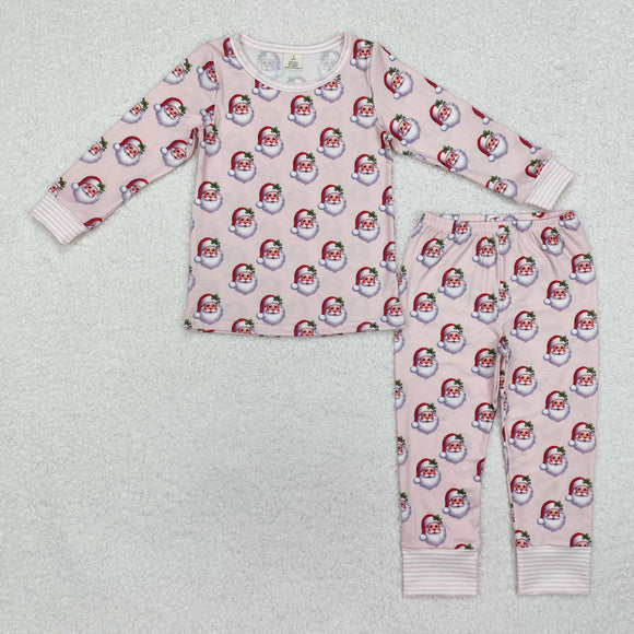 Bamboo Santa Stripe Pink Girls Christmas Pajamas