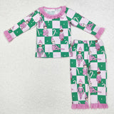 Bamboo Elf Green Plaid Pink Ruffles Girls Christmas Pajamas